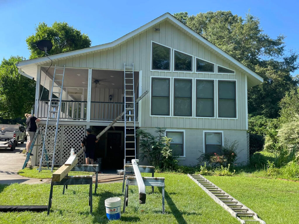 Home being painted on the exterior
